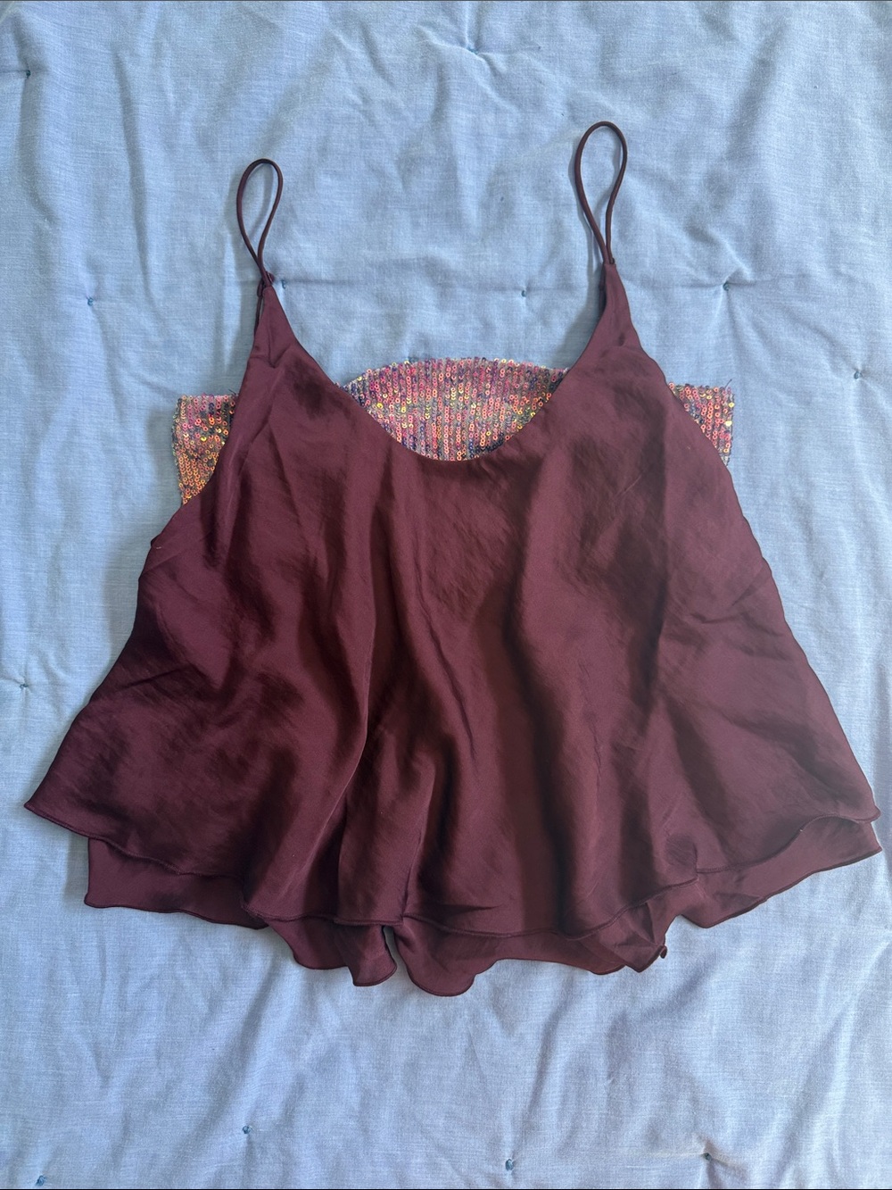 NWT - Free People Satin & Sequin Purple Spaghetti Strap Cami